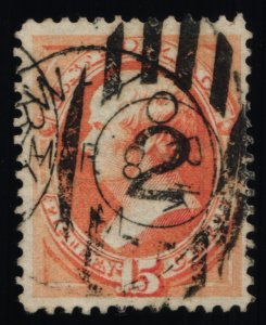 Scott #163 - VF -15c Yellow Orange - Webster - Used - 1873