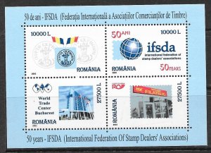 ROMANIA Sc 4522 NH SOUVENIR SHEET OF 2002 - STAMP DEALERS' ASSOC.