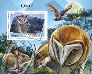 MALDIVES - 2018 - Owls - Perf Souv Sheet - Mint Never Hinged