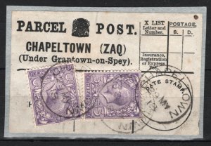 GB SCOTLAND Parcel Post Label *CHAPELTOWN* CDS Grantown-on-Spey 1918 SS3373 