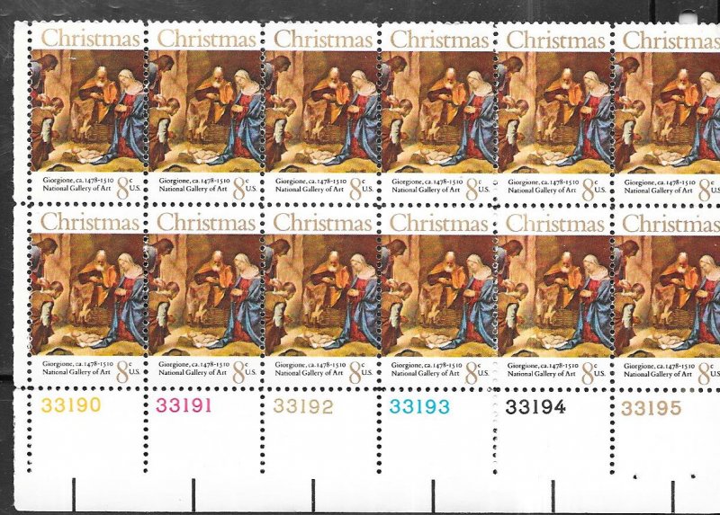 US#1444 -8c Christmas 1971 Plate block of 12 (MNH) CV $1.80