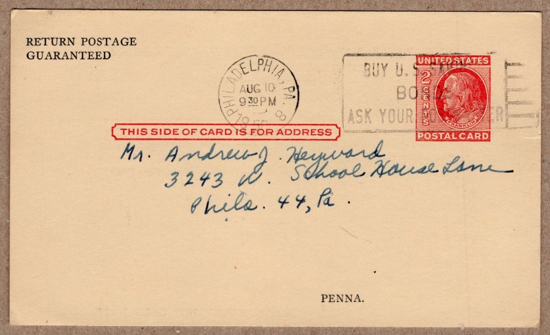 Scott UX38 Benjamin Franklin Postal Card - Used CV 0.25