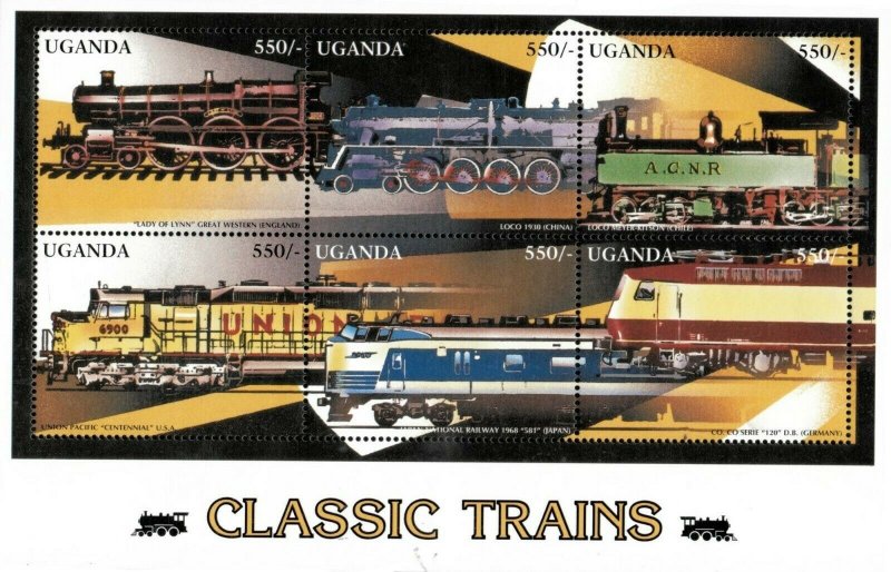 Uganda 1996 - CLASSIC TRAINS II - Sheet of 6 (Scott #1436) - MNH