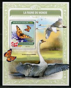 TOGO 2016  FAUNA OF THE WORLD DENMARK'S OFFICIAL  BIRD & BUTTERFLY  S/S  MINT NH