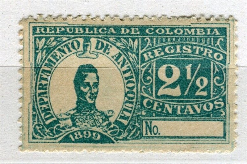 COLOMBIA; 1899 early classic Registro stamp fine Mint hinged 2.5c value