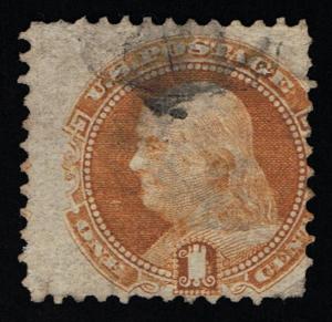 GENUINE SCOTT #112 USED 1869 1¢ BUFF CLEAR WELL DEFINED G-GRILL - ESTATE SALE