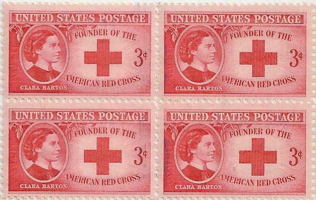 US 967 Clara Barton 3c block (4 stamps) MNH 1948