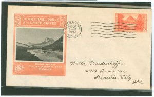 US 748 9c Glacier Park (part of the National Park series) single on an addressed first day cover with an Ioor cachet.