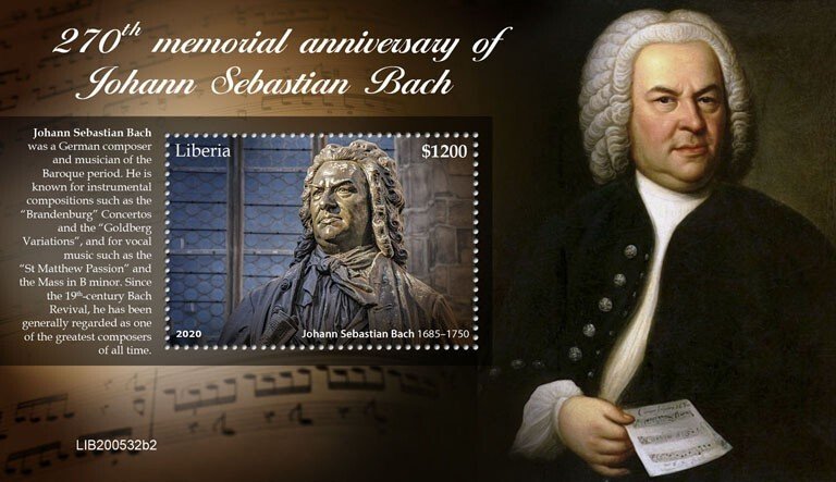 LIBERIA - 2020 - Johann Sebastian Bach - Perf Souv Sheet #2  - Mint Never Hinged