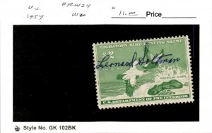 United States Postage Stamp, #RW24 Used, 1957 Duck Hunting (AB)