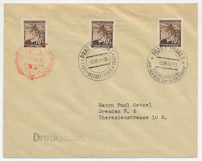 Cover / Postmark Bohmen und Mahren 1941 Wolfgang Amadeus Mozart - Composer