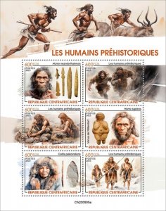 Central Africa - 2023 Prehistoric Humans, Neanderthal - 6 Stamp Sheet CA230505a