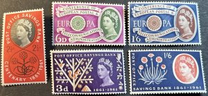 GREAT BRITAIN # 377-378 & 379-381-MINT/NEVER HINGED---2 COMPLETE SETS---1960-61