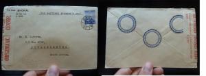 Japan 20S Mountain on Censor cover to South Africa, Steamer's Mail (30bel)