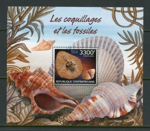 Central African Republic 2019: Sea Shells and Fossils souvenir sheet mint nh