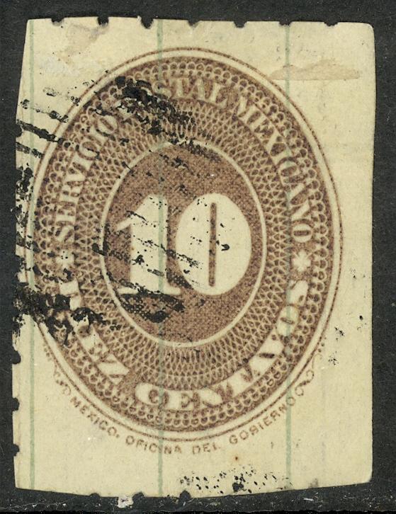 MEXICO 1887 10c Brn Lilac Numeral Issue P.6 on RULED LINE PAPER Sc 205 Used