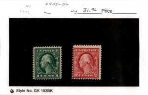 United States Postage Stamp, #405-406 Mint NH, 1912 Washington (AD)