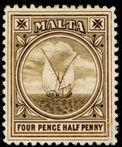 MALTA SG57, 4½d brown, UNUSED. Cat £32. WMK MULT CA