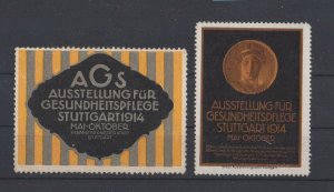 Germany- Pair of 1914 Health Care Exhibition, Stuttgart Advertising Stamps -MHOG