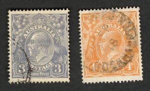 1915-24 Australia Sc #30-31 / 3 & 4 Pence - King George V used stamps Cv$12