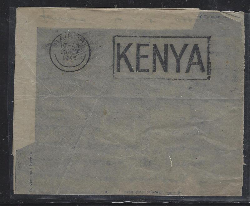 KENYA,UGANDA,TANGANYIKA (PP2107B) 1946 STAMPLESS AEROGRAMME HQ EA COMMAND TO UK