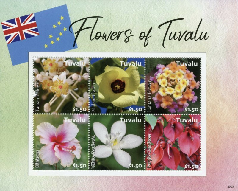 Tuvalu Flowers Stamps 2020 MNH Hibiscus Tamanu Lantana Flower Flora 6v M/S