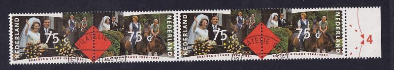 Netherlands  #770-771a  cancelled 1991 wedding anniversary  strip with 2 pairs