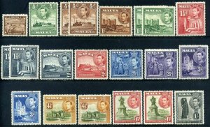 Malta 1938 KGVI SG217 to SG226 Part set Mounted Mint x21 stamps