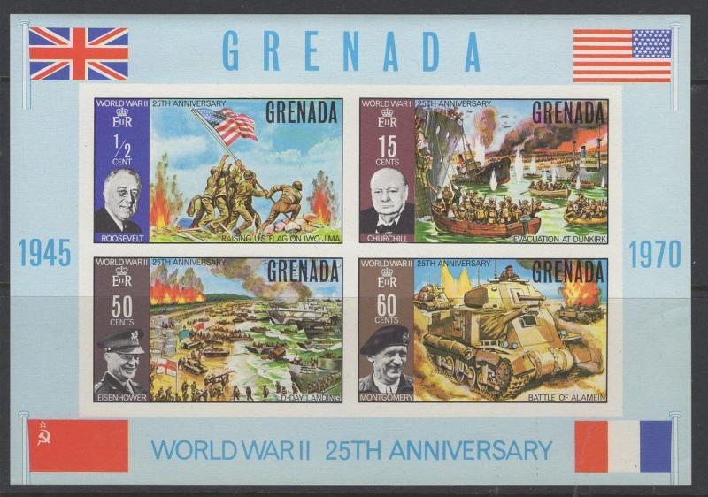 GRENADA SGMS404 1970 25c 25th ANNIV OF END OF SECOND WORLD WAR IMPERF ERROR MNH