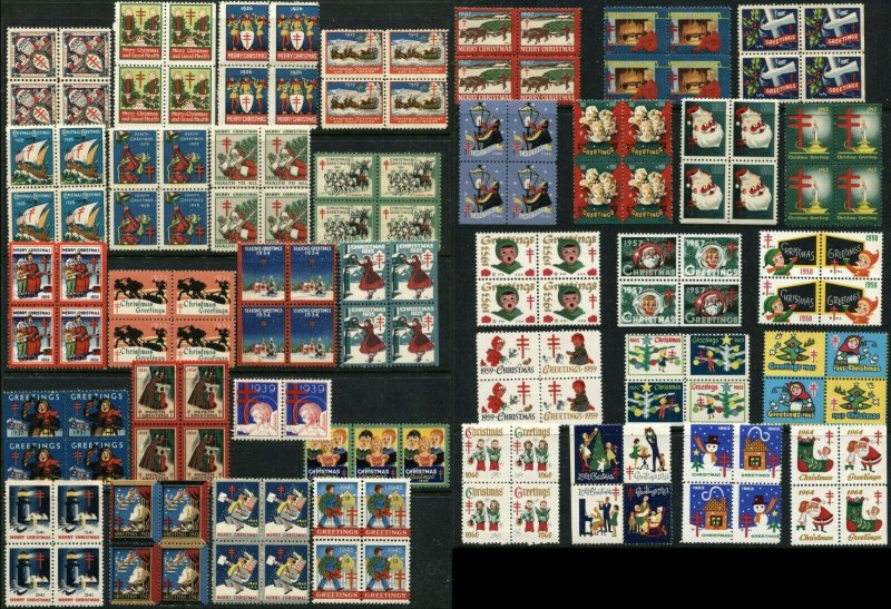 USA Christmas Seals Health Greetings Blocks Stamp Collection