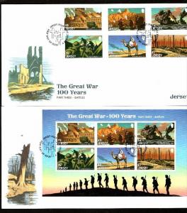 Jersey 2016 The Great War 100 Years Battles WWI Military 6v+M/s+Sheet FDC # 1...