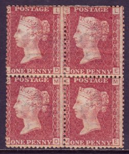GREAT BRITAIN — SCOTT 33 (SG 44) — 1864 1d RED PLATE 208 — MH BLK/4 — SCV $290