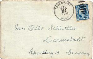 United States Nebraska Davenport 1920 duplex  5c Washington Franklin to Germany.