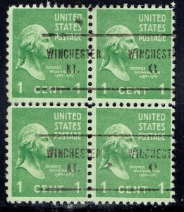 1938 1c Washington with precancel from WINCHESTER KY (804-704) Block of 4.