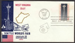 1962 Seattle World's Fair Sc 1196 NW Envelope 1st cachet West Virginia Day NIM