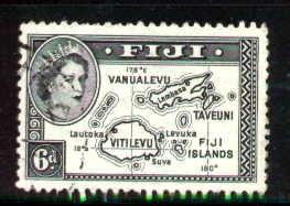 Map of Fiji Islands, Fiji stamp SC#154 used