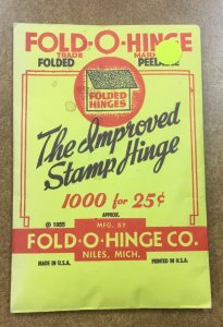 Vintage Fold-O-Hinge  Pack of 1000 Stamp Hinges 1955  original company