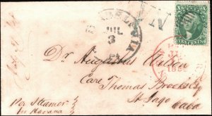 31 Jul 1858 Scott 32 10 Cents Washington Mourning Cover To Havana Red Pkt Cxl