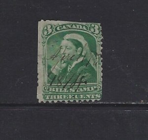 CANADA REVENUE - #FB40 - 3c QUEEN VICTORIA USED BILL STAMP ADVERTISING ON BACK