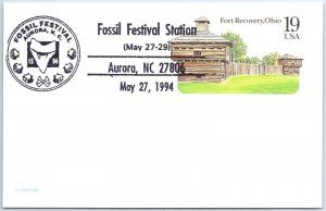 US POSTAL CARD PICTORIAL CANCEL FOSSIL FESTIVAL AT AURORA NORTH CAROLINA 1994