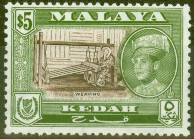Kedah 1962 $5 Brown & Bronze-Green SG114a P.13 x 12.5 Fine & Fresh Lightly Mtd