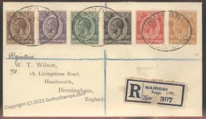 British 1923 East Africa England Cover Nairobi Kenya Birmingham Register G112434