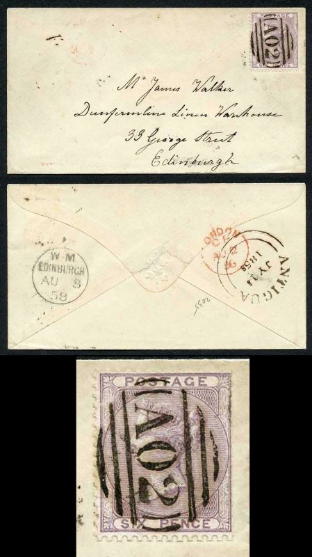 ANTIGUA Z5 1858 6d on Lovely Cover to Scotland