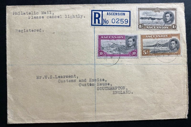 1949 Ascension Registered Cover To South Hampton England Sc#46 48 49 