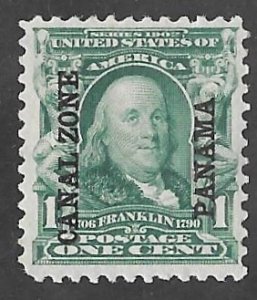 Canal Zone #4 1 cent Franklin Issue (1904) Stamp Unused OG LH VF