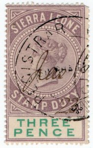 (I.B) Sierra Leone Revenue : Duty Stamp 3d