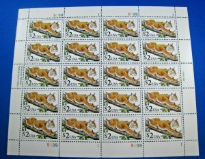 UNITED STATES 1990 - SCOTT #2482  $2 BOBCAT PANE OF 20   MNH