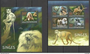 2013 Central Africa Fauna Wild Animals Primates Monkeys Singes Kb+Bl ** Ca697