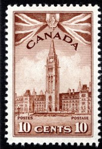 257, Scott, 10c, MLHOG, VF, Parliament Buildings, 1942, Canada Postage Stamps