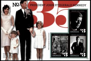 Grenada 2011 - John F. Kennedy - Sheet of 3 IMPERF Stamps - Scott #3845 - MNH